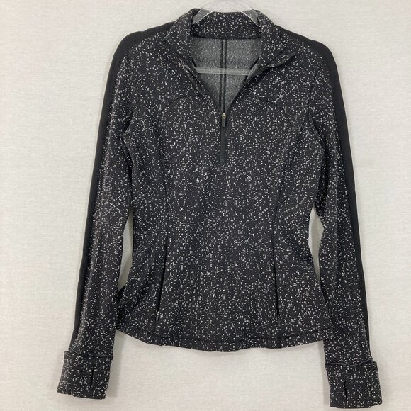 Lululemon Black White Dot Run Briskly Quarter Zip Pullover Top size 8 Athletic - Picture 1 of 12